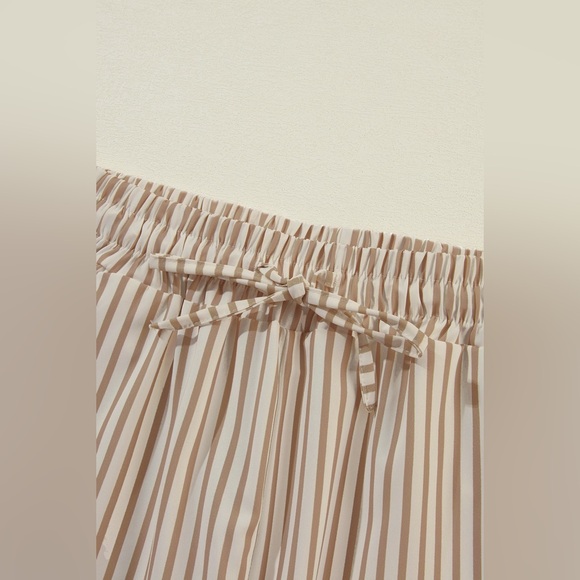 Khaki Stripe Print Wide Leg Drawstring Pants Bohemian - Picture 4 of 8